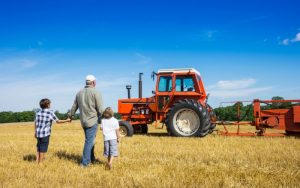 Kinder bestaunen einen Traktor